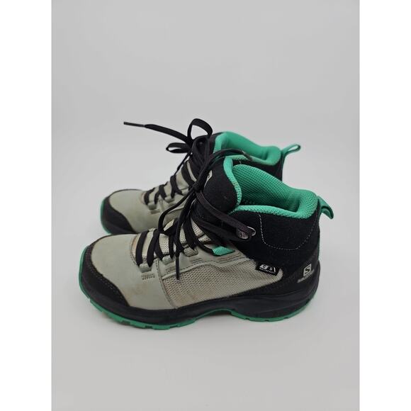 Salomon Outward Waterproof Boot Hiking Gray Black Green Mid Rugged Youth Size 1 - Picture 3 of 7